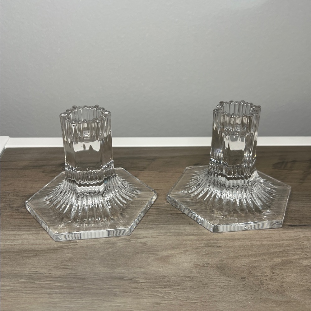 Tiffany & Co Louis Comfort Tiffany Collection 1992 Crystal Candle Stick Holders